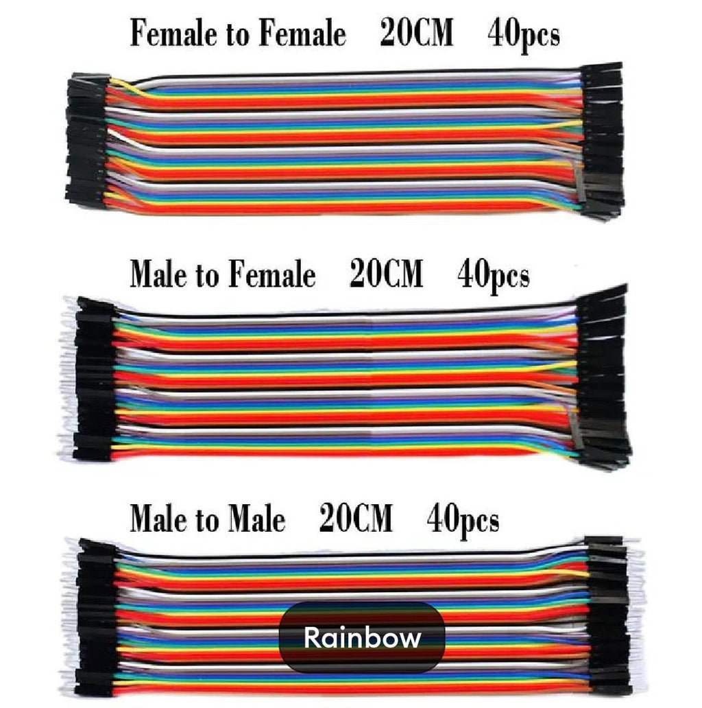 120 Wires set- Arduino Jumper Connecting Wires Male to Male - Male to Female - Female to Female - Hole to Hole - Pin to Hole - Pin to Pin - Ribbon Cable all types 20CM